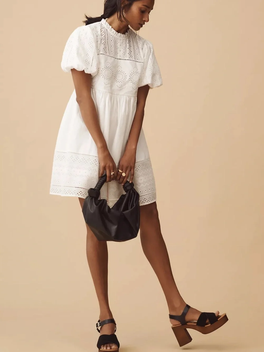 NWT Anthropologie Forever That Girl Puff-Sleeve Lace Mini Dress White L Large